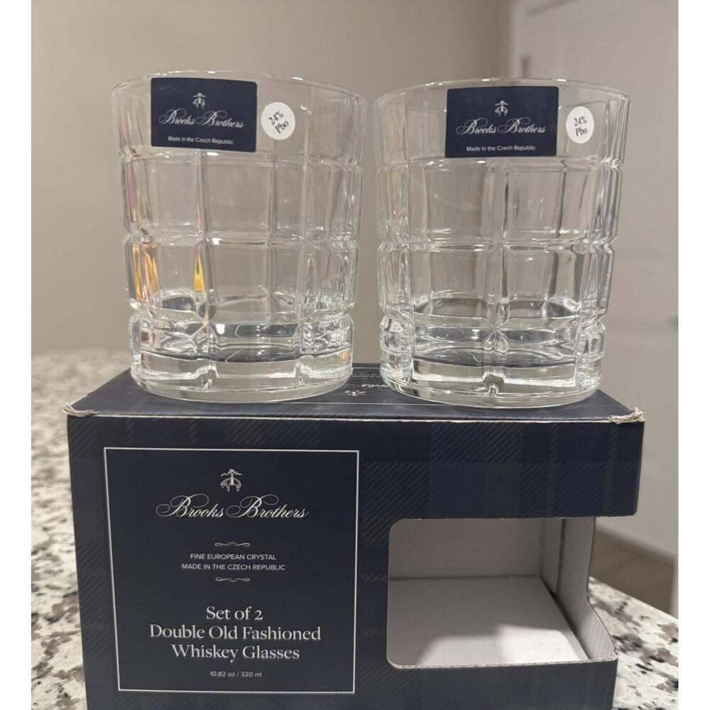 Brooks‎ Brothers Set of 2 Double Old Fashioned Whisky Glasses European Crystal